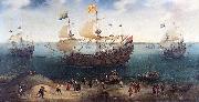 Hendrik Cornelisz. Vroom The Amsterdam fourmaster De Hollandse Tuyn and other ships on their return from Brazil under command of Paulus van Caerden. Spain oil painting artist